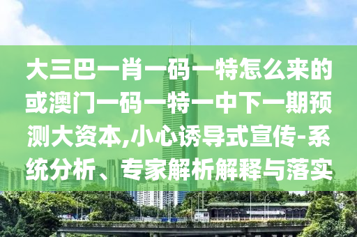 大三巴一肖一碼一特怎么來的或澳門一碼一特一中下一期預測大資本,小心誘導式宣傳-系統分析、專家解析解釋與落實