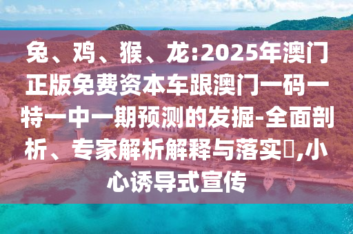 兔、雞、猴、龍:2025年澳門正版免費資本車跟澳門一碼一特一中一期預測的發掘-全面剖析、專家解析解釋與落實?,小心誘導式宣傳