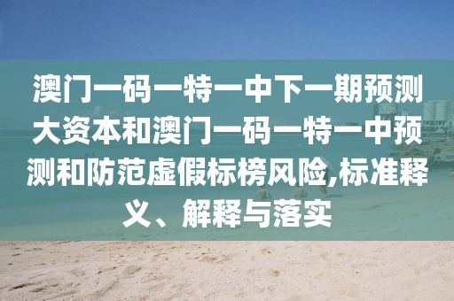 澳門(mén)一碼一特一中下一期預(yù)測(cè)大資本和澳門(mén)一碼一特一中預(yù)測(cè)和防范虛假標(biāo)榜風(fēng)險(xiǎn),標(biāo)準(zhǔn)釋義、解釋與落實(shí)