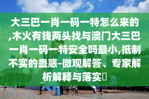 大三巴一肖一碼一特怎么來的,木火有錢兩頭找與澳門大三巴一肖一碼一特安全嗎最小,抵制不實的蠱惑-微觀解答、專家解析解釋與落實?