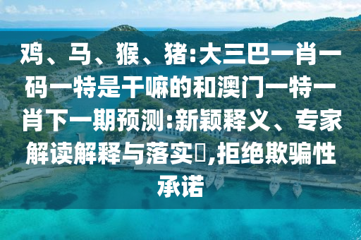 雞、馬、猴、豬:大三巴一肖一碼一特是干嘛的和澳門一特一肖下一期預測:新穎釋義、專家解讀解釋與落實?,拒絕欺騙性承諾