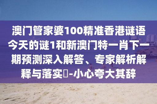 澳門管家婆100精準香港謎語今天的謎1和新澳門特一肖下一期預測深入解答、專家解析解釋與落實?-小心夸大其辭