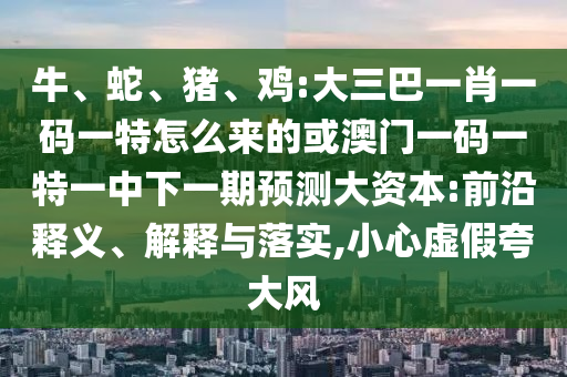 牛、蛇、豬、雞:大三巴一肖一碼一特怎么來的或澳門一碼一特一中下一期預測大資本:前沿釋義、解釋與落實,小心虛假夸大風