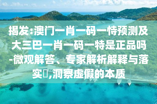 揭發:澳門一肖一碼一恃預測及大三巴一肖一碼一特是正品嗎-微觀解答、專家解析解釋與落實?,洞察虛假的本質