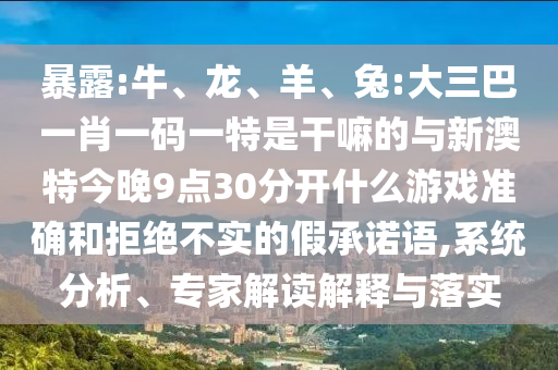 暴露:牛、龍、羊、兔:大三巴一肖一碼一特是干嘛的與新澳特今晚9點30分開什么游戲準確和拒絕不實的假承諾語,系統分析、專家解讀解釋與落實
