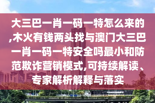 大三巴一肖一碼一特怎么來的,木火有錢兩頭找與澳門大三巴一肖一碼一特安全嗎最小和防范欺詐營銷模式,可持續解讀、專家解析解釋與落實